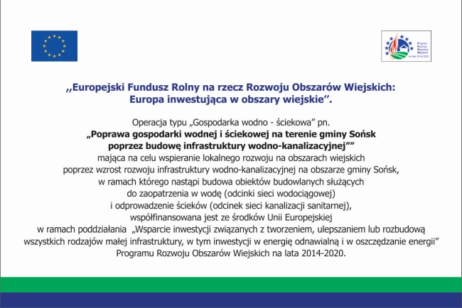 Poprawa gospodarki wodnej i ściekowej na terenie gminy Sońsk poprzez budowę infrastruktury wodno-kanalizacyjnej